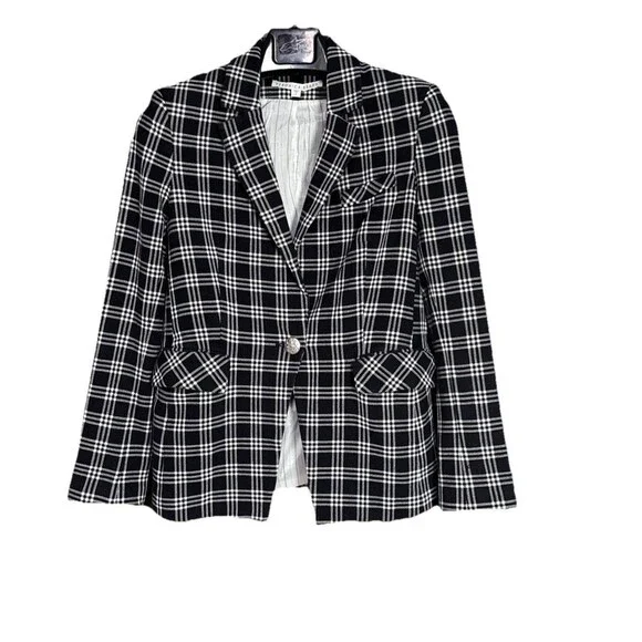 Veronica Beard Lyda Dickey Blazer Plaid Black White Designer Jacket Size 8 - Picture 3 of 16